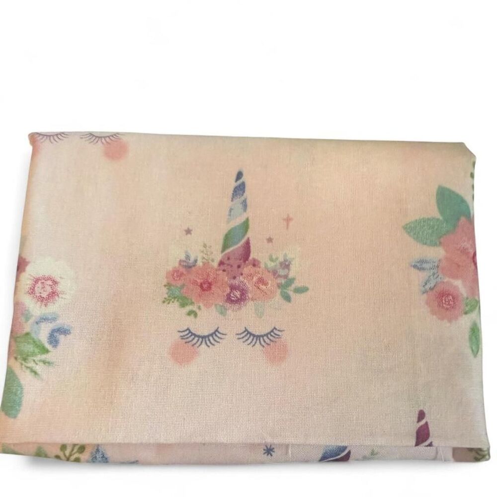 18” x 21” Pink Unicorn Rainbow Cotton Fabric Fat Quarter Floral Unicorn